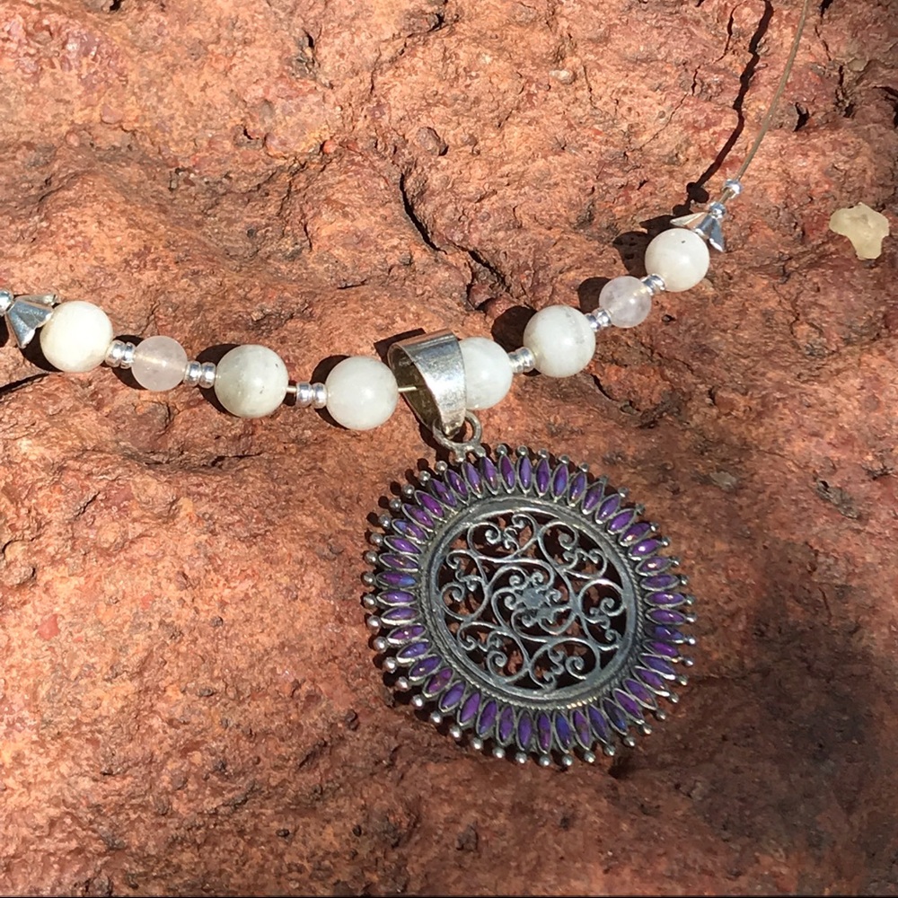 Amethyst & 925 Silver Pendant Moonstone Necklace